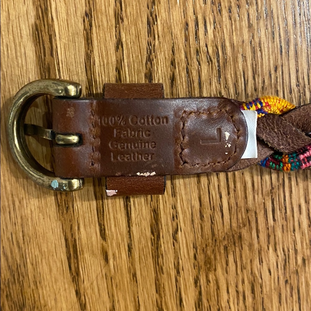 Braided leather and multicolor fabric thin belt like new condition - Picture 6 of 9